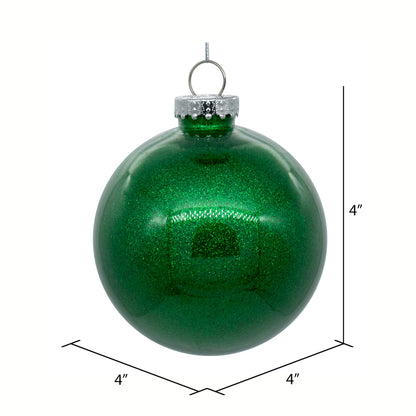 4" Glitter Clear Ball Ornament - Green - Set of 4 Green — view 2