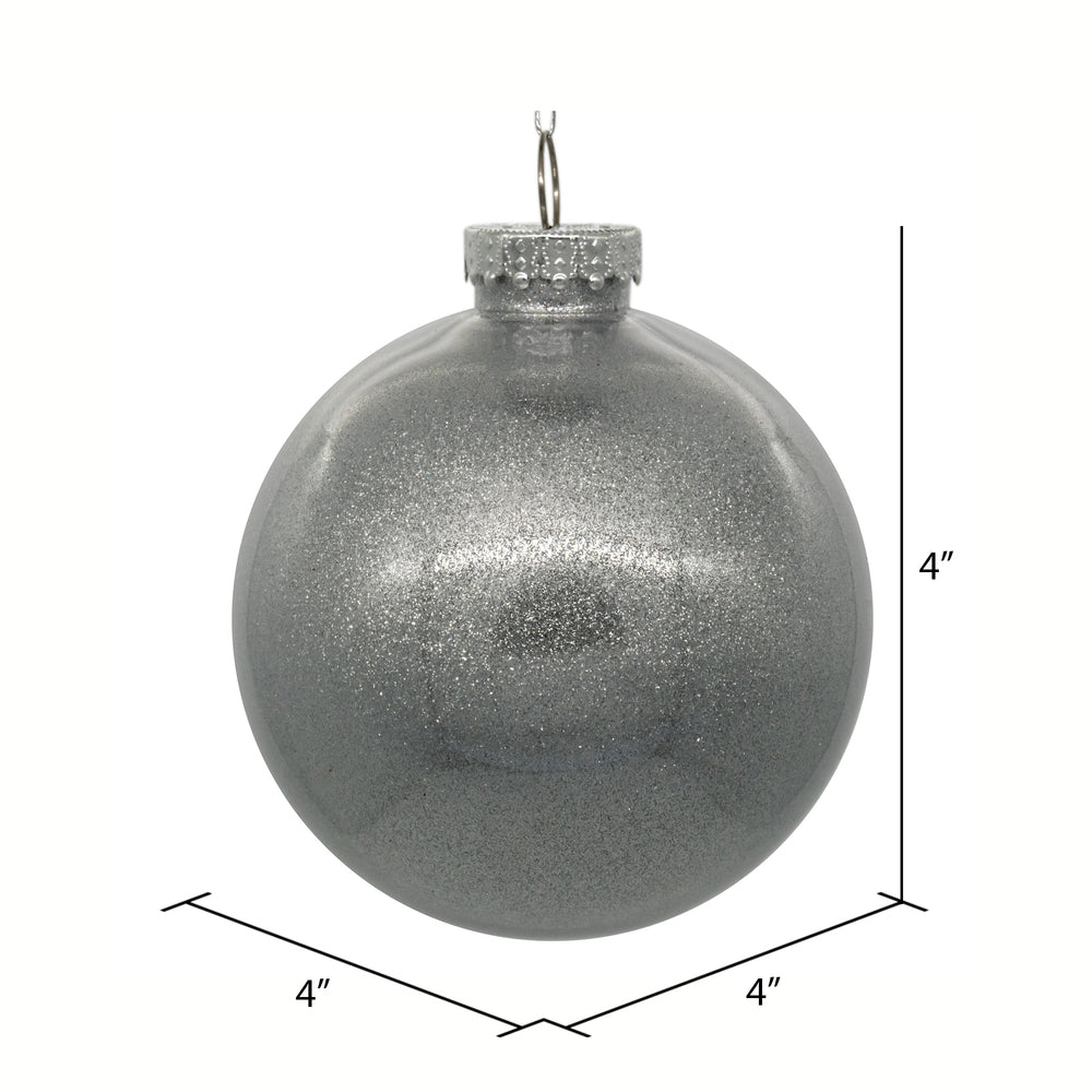 4" Glitter Clear Ball Ornament - Silver - Set of 4 Silver — view 2