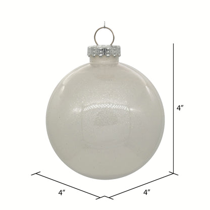 4" Glitter Clear Ball Ornament - White - Set of 4 White — view 2