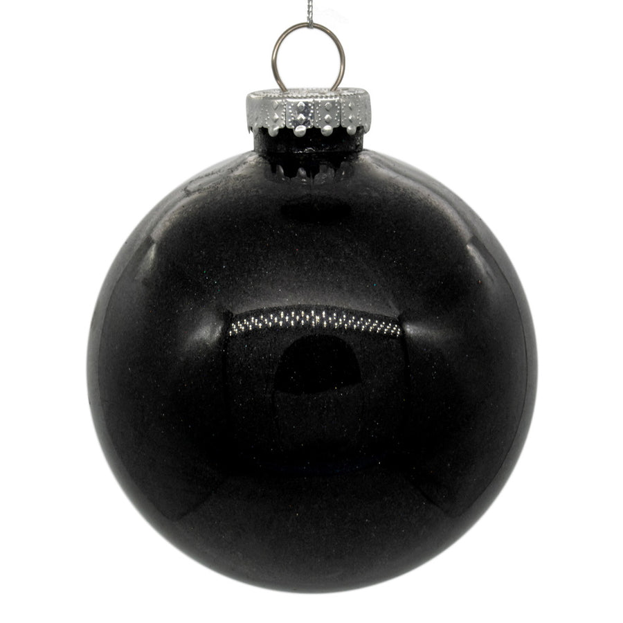 6" Glitter Clear Ball Ornament - Black - Set of 4