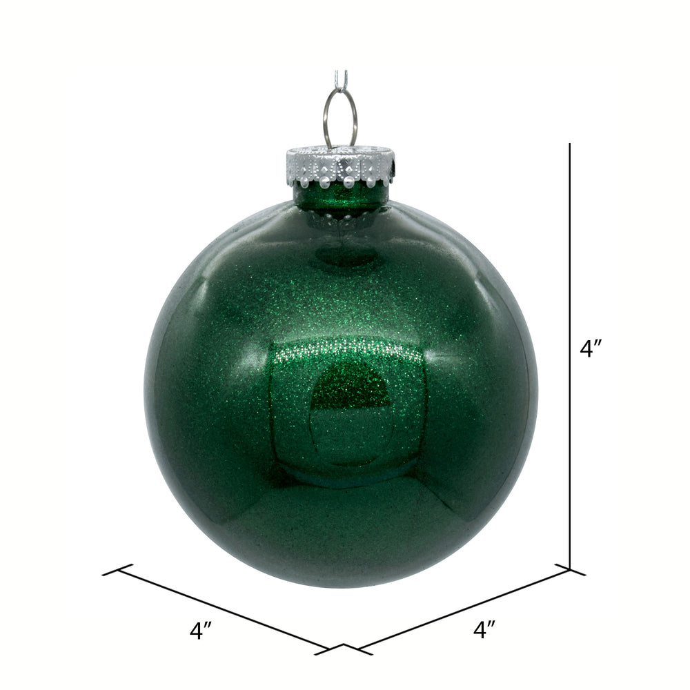 4" Glitter Clear Ball Ornament - Emerald - Set of 4 Emerald — view 2