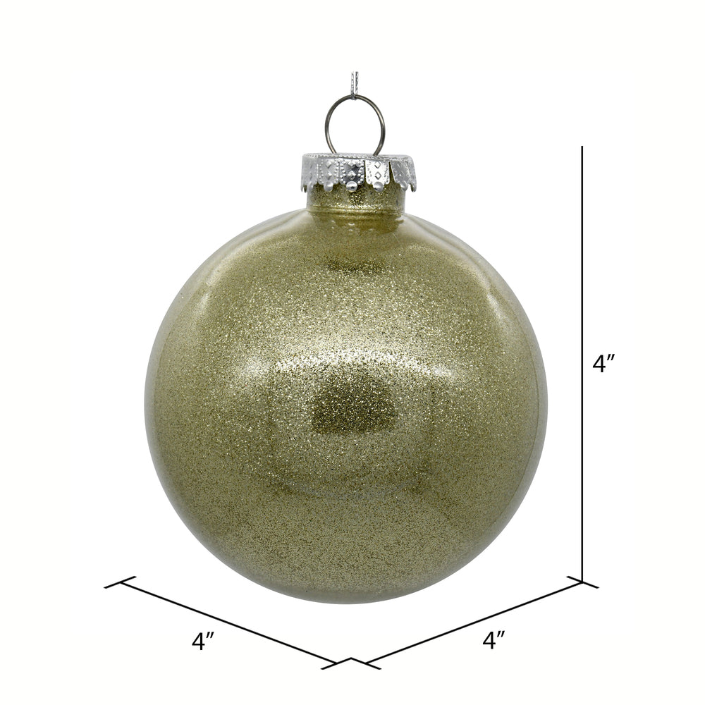 4" Glitter Clear Ball Ornament - Champagne - Set of 4 Champagne — view 2