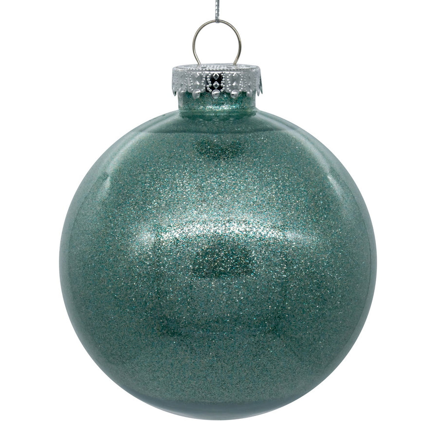 6" Glitter Clear Ball Ornament - Frosty Mint - Set of 4