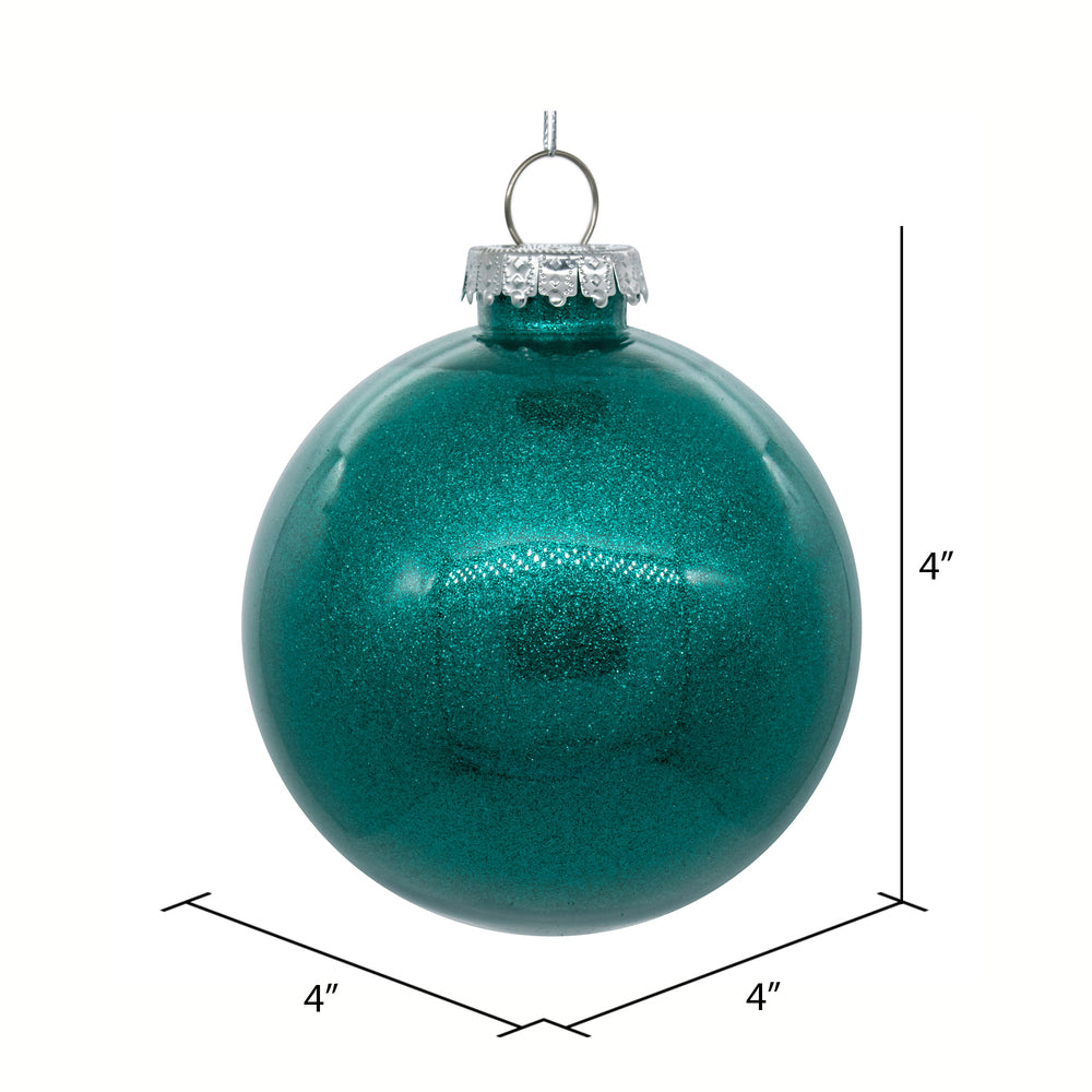4" Glitter Clear Ball Ornament - Teal - Set of 4 Teal — view 2