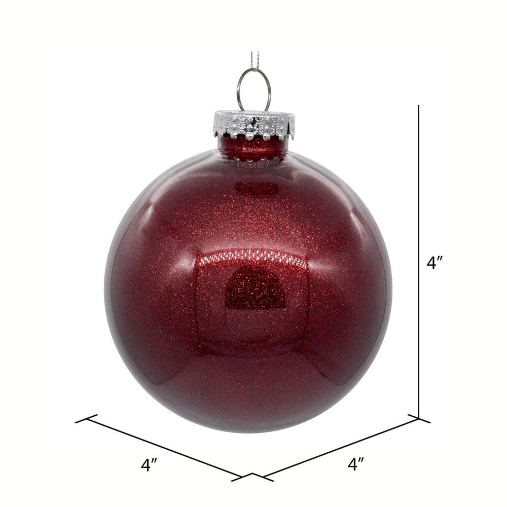 4" Glitter Clear Ball Ornament - Burgundy - Set of 4 Burgundy — view 2