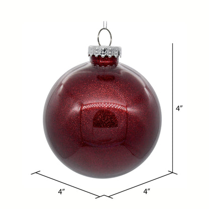 4" Glitter Clear Ball Ornament - Burgundy - Set of 4 Burgundy — view 2