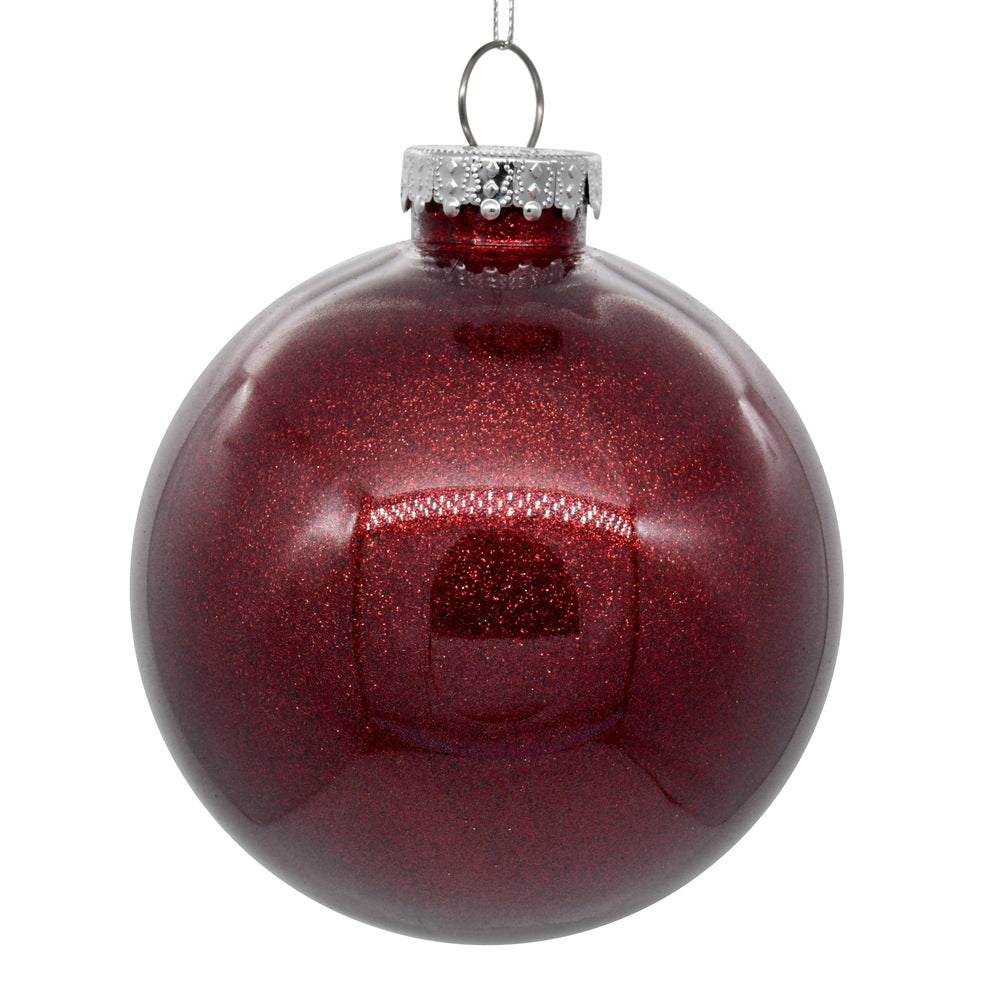 4" Glitter Clear Ball Ornament - Burgundy - Set of 4 Burgundy — view 1