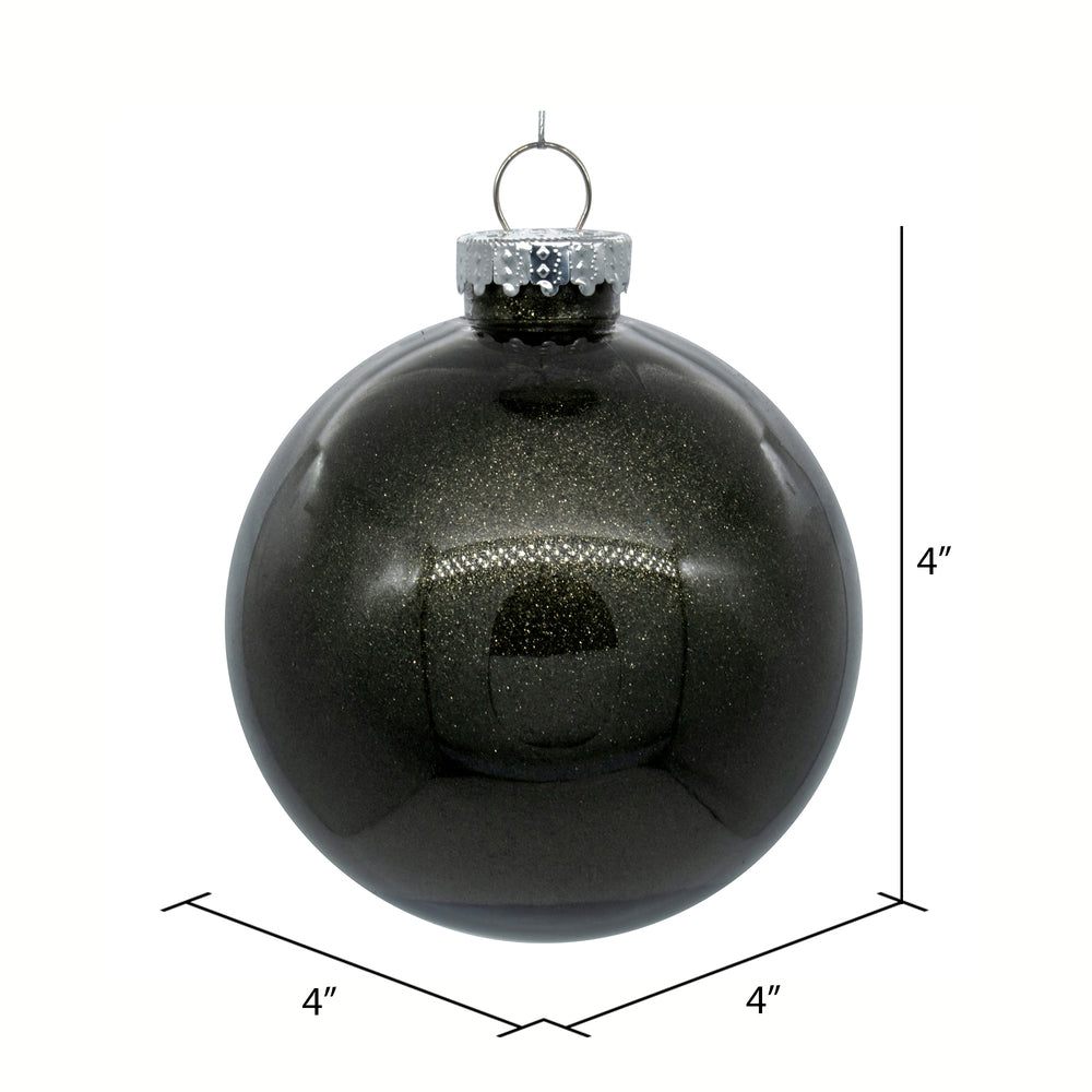 4" Glitter Clear Ball Ornament - Gunmetal - Set of 4 Gunmetal — view 2