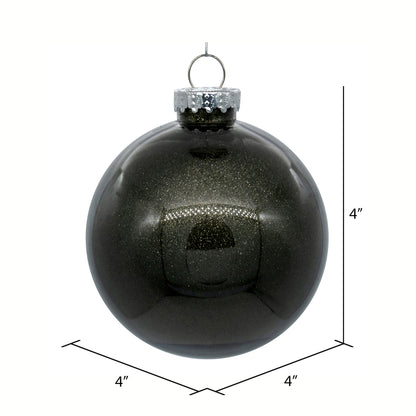 4" Glitter Clear Ball Ornament - Gunmetal - Set of 4 Gunmetal — view 2