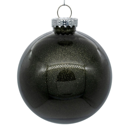 4" Glitter Clear Ball Ornament - Gunmetal - Set of 4 Gunmetal — view 1