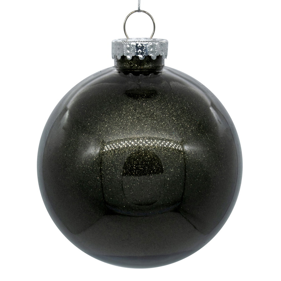 6" Glitter Clear Ball Ornament - Gunmetal - Set of 4