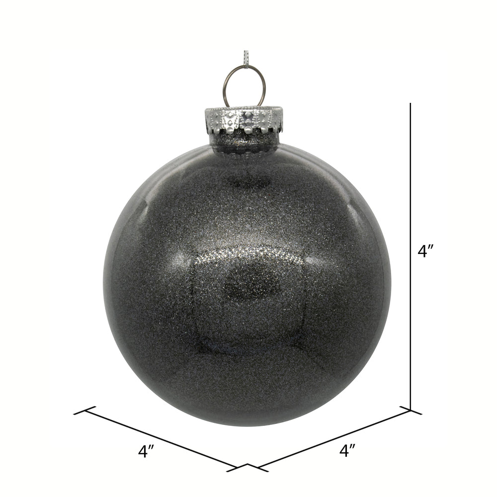 4" Glitter Clear Ball Ornament - Pewter - Set of 4 Pewter — view 2