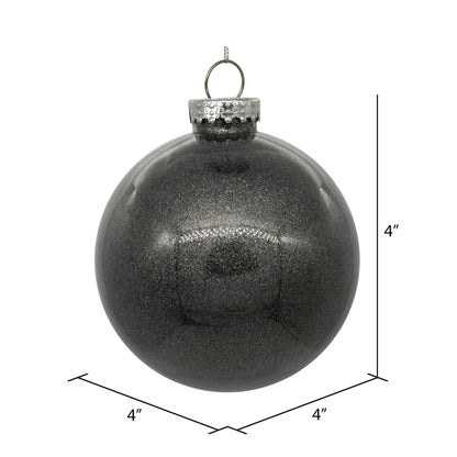 4" Glitter Clear Ball Ornament - Pewter - Set of 4 Pewter — view 2