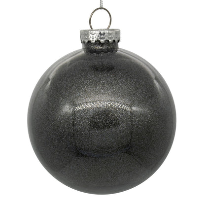 4" Glitter Clear Ball Ornament - Pewter - Set of 4 Pewter — view 1