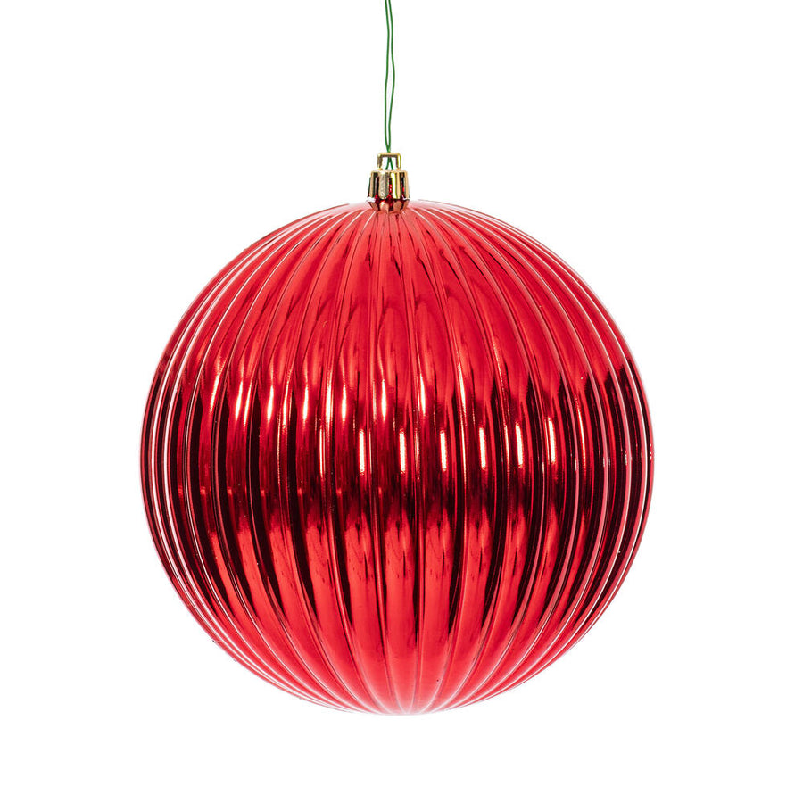 6" Shiny Lined Ball Ornament - Red - Set of 4