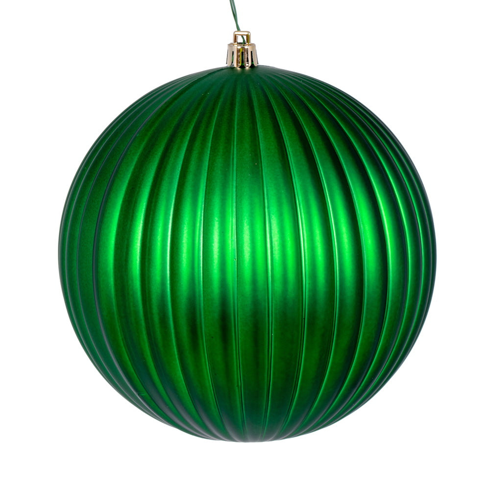 4" Matte Lined Ball Ornament - Green - Set of 4 Green — view 1
