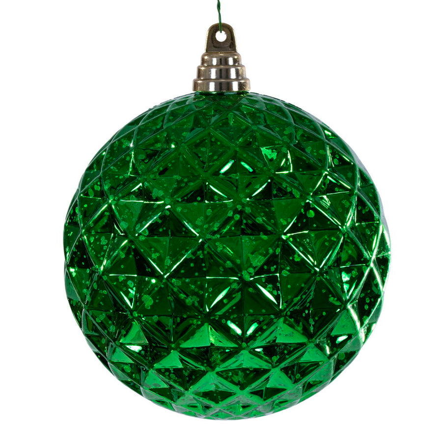 4" Diamond Mercury Ornament - Green - Set of 2 Green