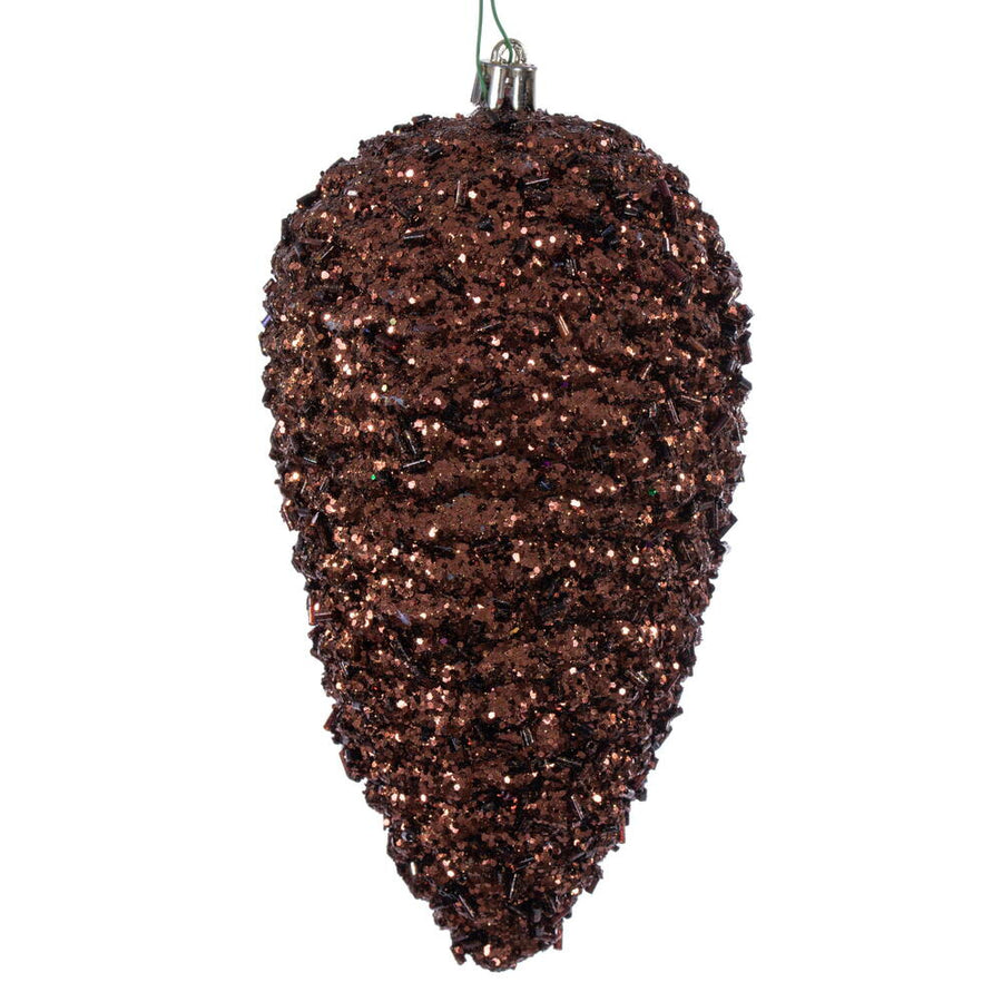 7" Glitter Pinecone Ornament - Mocha - Set of 4 Mocha