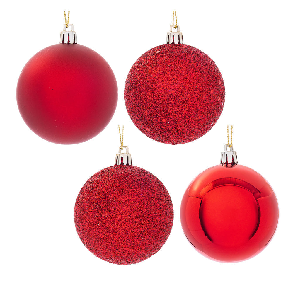 2.75" 4-Finish Shatterproof Ball Ornament Set - Red - Set of 20 Red – Box of 24 — view 3