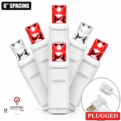 Red/Pure White 5MM LED Light Set - 50 Lights - 6" Spacing - White Wire Red-Pure White- 50 Ct - 6"- White