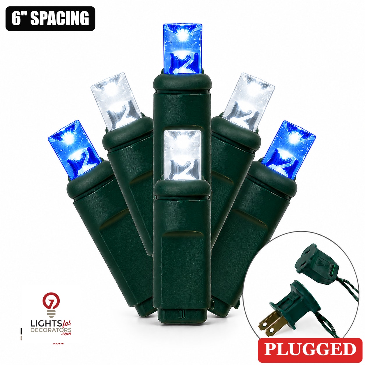 5MM 50L Light Set BALLED - 6" Green Cord - FROZEN