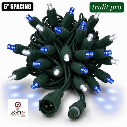 Blue/Pure White TruLit Pro 5MM LED Light Set - 50 Lights - 6" Spacing - Green Wire Blue-Pure White- 50 Ct - 6"- Green