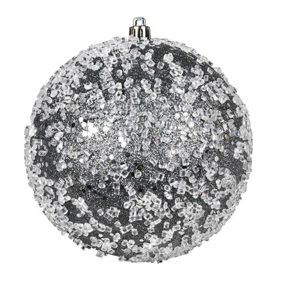 4.75" Glitter Hail Ball Ornament - Pewter - Set of 4 Pewter — view 2