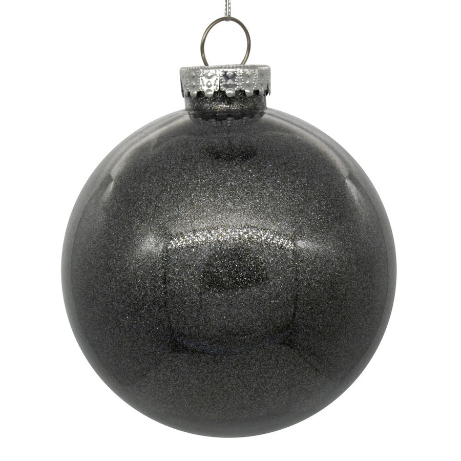4" Glitter Clear Ball Ornament - Pewter - Set of 6