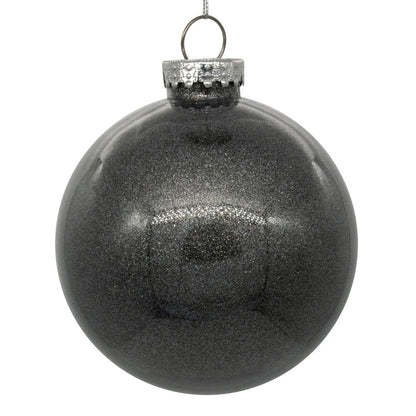 4" Glitter Clear Ball Ornament - Pewter - Set of 6 Pewter — view 3