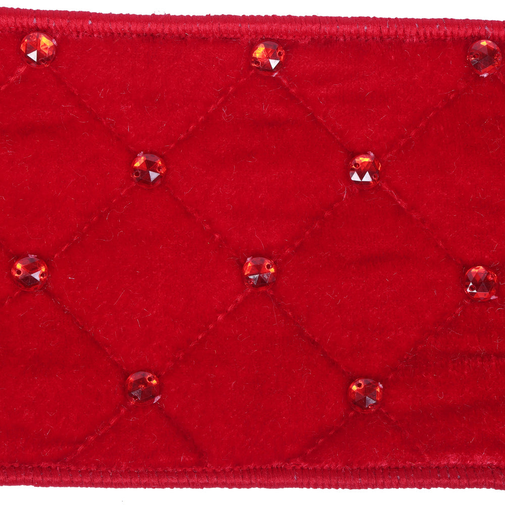 10" Ribbon - Velvet Quilt with Jewel Accent - 5 Yard Roll - Red Red Jewel- 4"- 5 yard — view 2