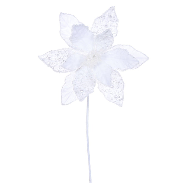 17" White Velvet Stem 11" Flower - Set of 2