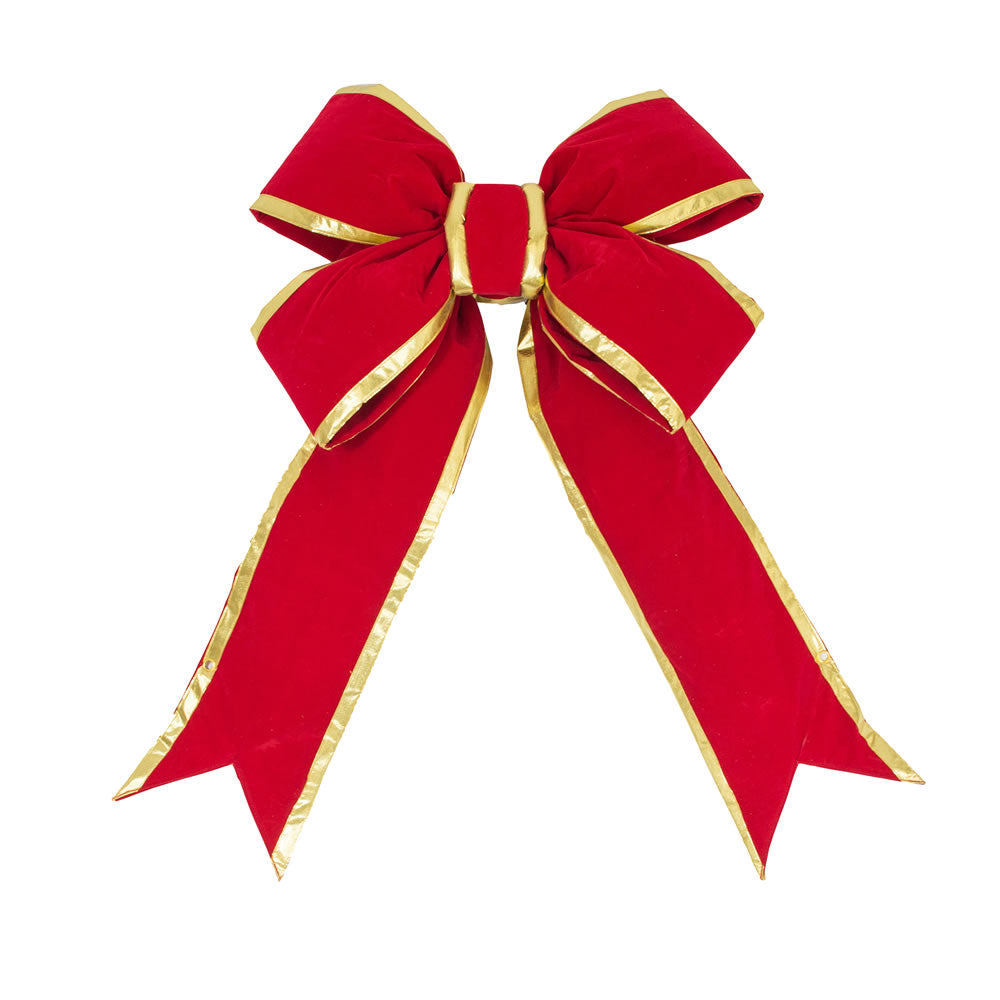 34" Premium Velvet Structural Christmas Bow - Red with Gold Trim - UV Treated 36"- Red- Gold — view 1