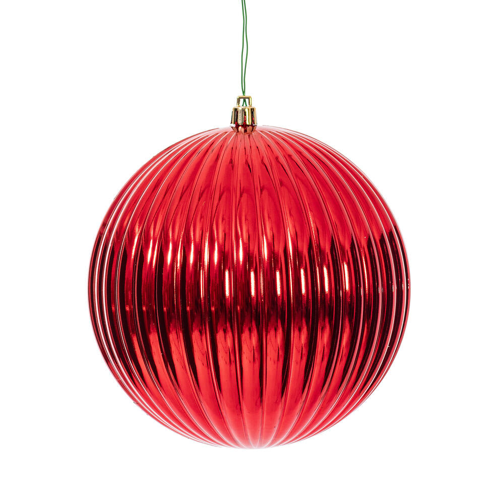 4" Shiny Lined Ball Ornament - Red - Set of 4 Red — view 2