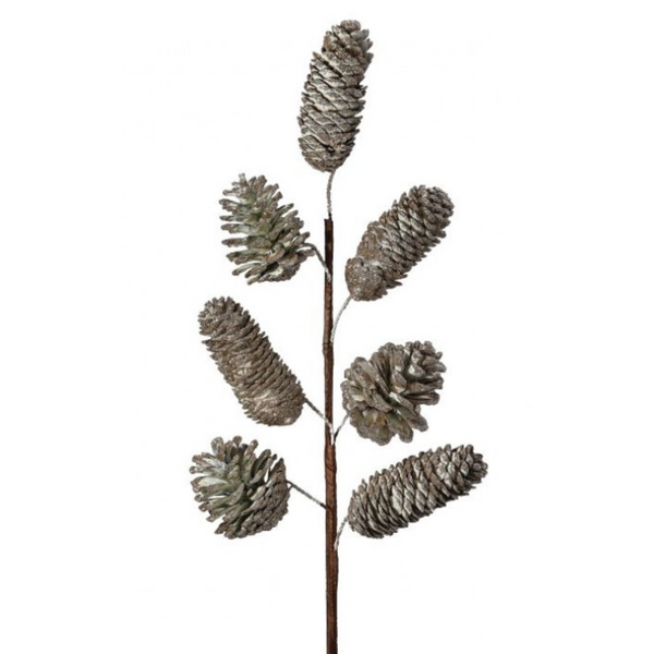 22" Glitter Pinecone Spray - Platinum