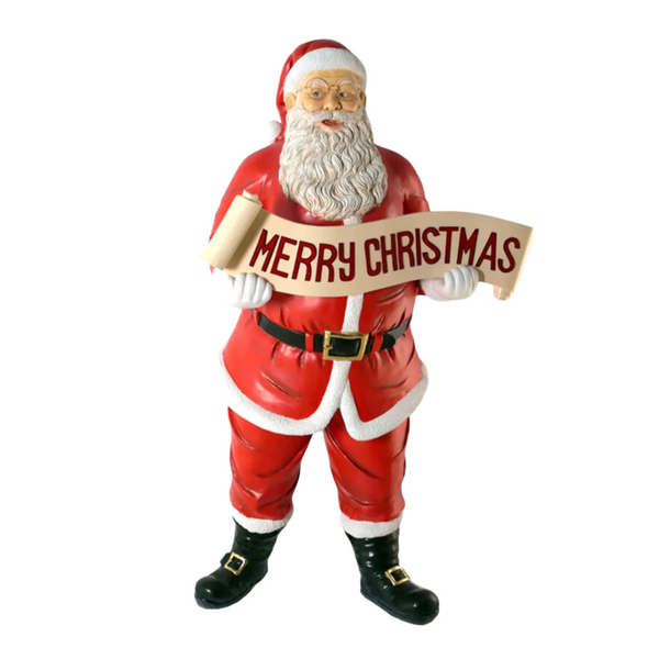 5 Foot Santa with Christmas Banner Resin Display