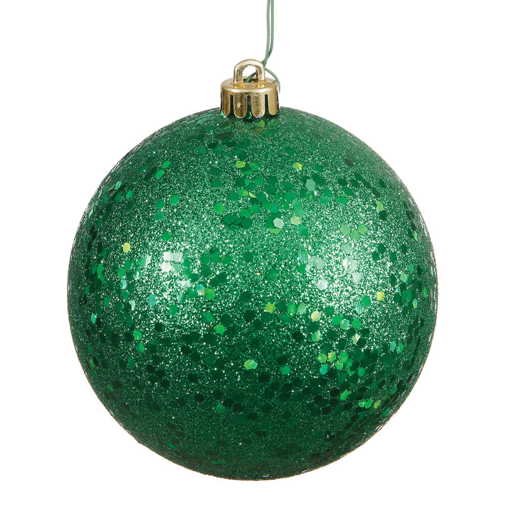 4" Shatterproof Ball Ornament - Green - Sequin - UV Treated - Bag of 6 4" (Set of 6)- Sequin — view 4