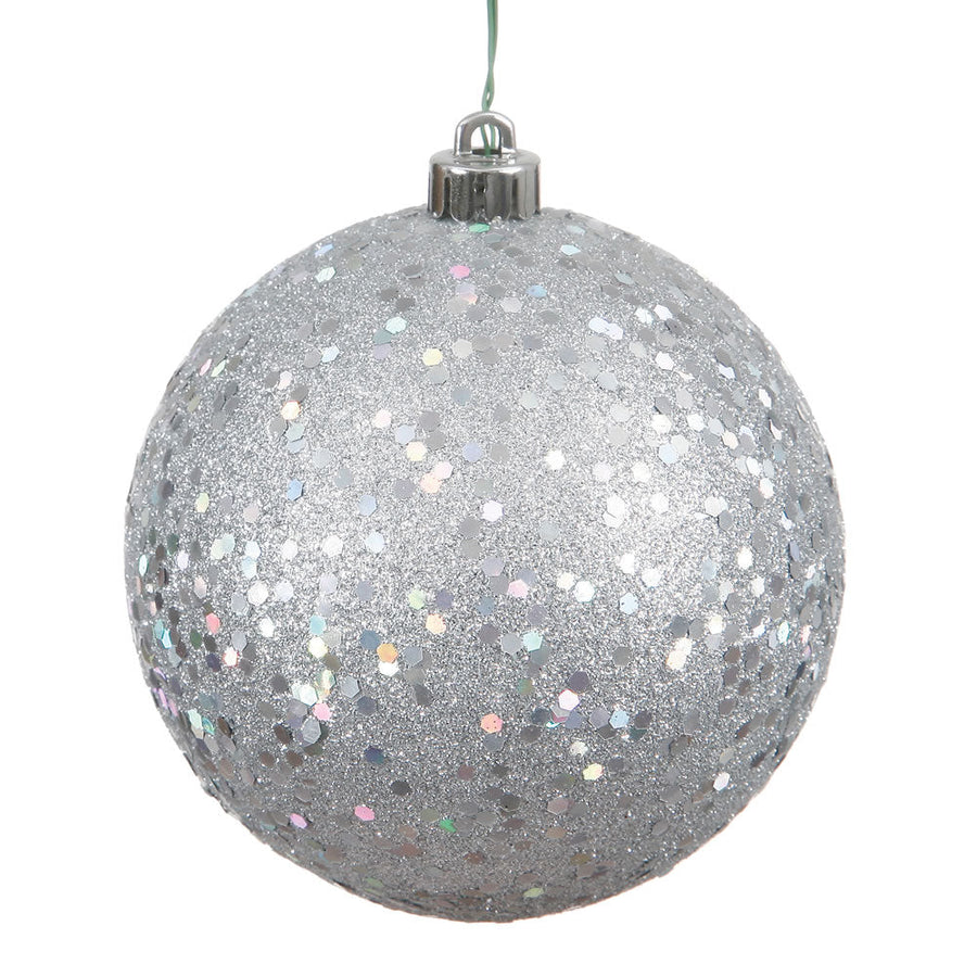 10" Shatterproof Ball Ornament - Silver - Sequin 10" (Single)- Sequin
