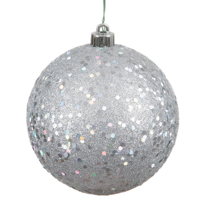 4" Shatterproof Ball Ornament - Silver - Shiny - UV Treated - Set of 4 4" (Set of 6)- Sequin – Bag of 6 — view 4