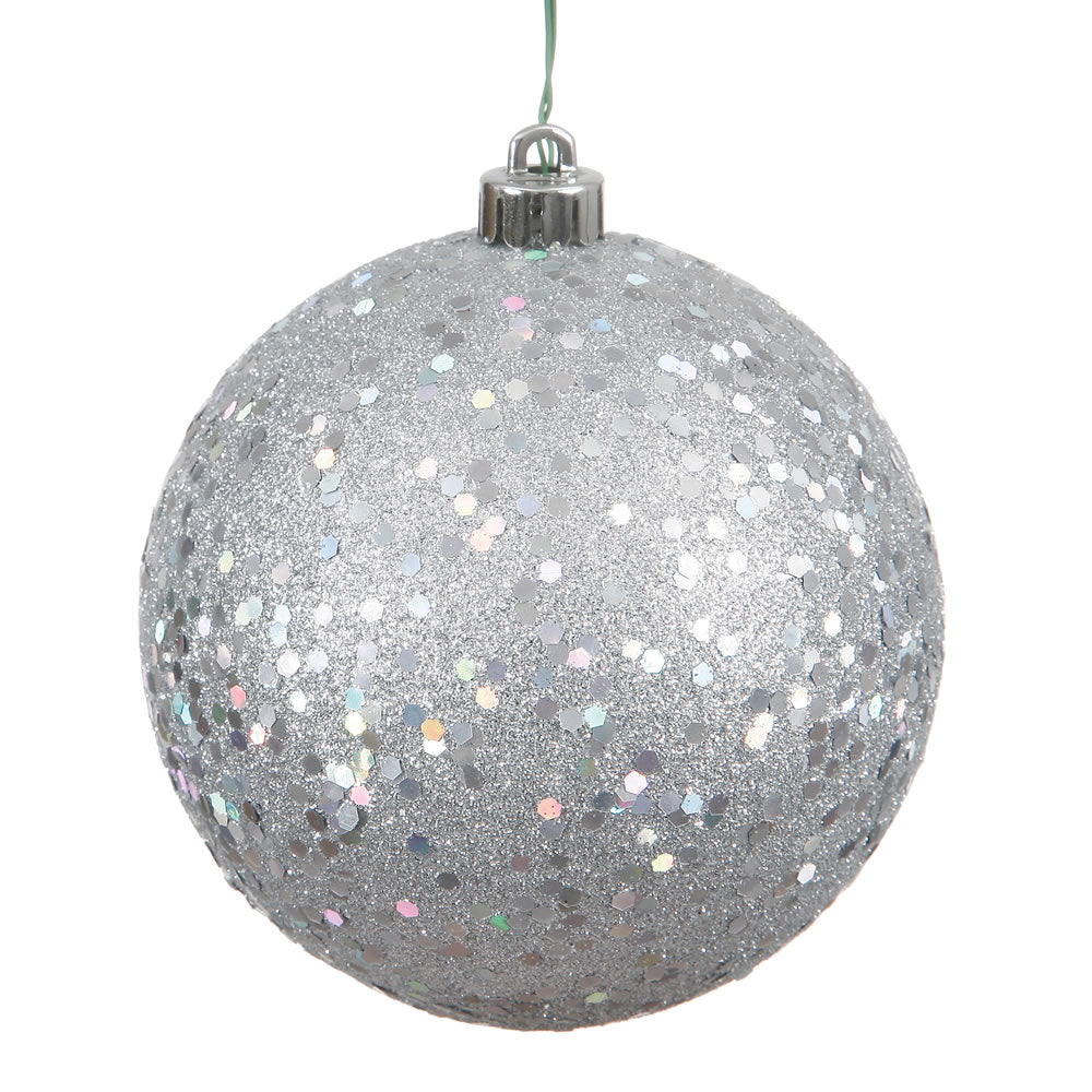 4" Shatterproof Ball Ornament - Silver - Sequin 10" (Single)- Sequin — view 3