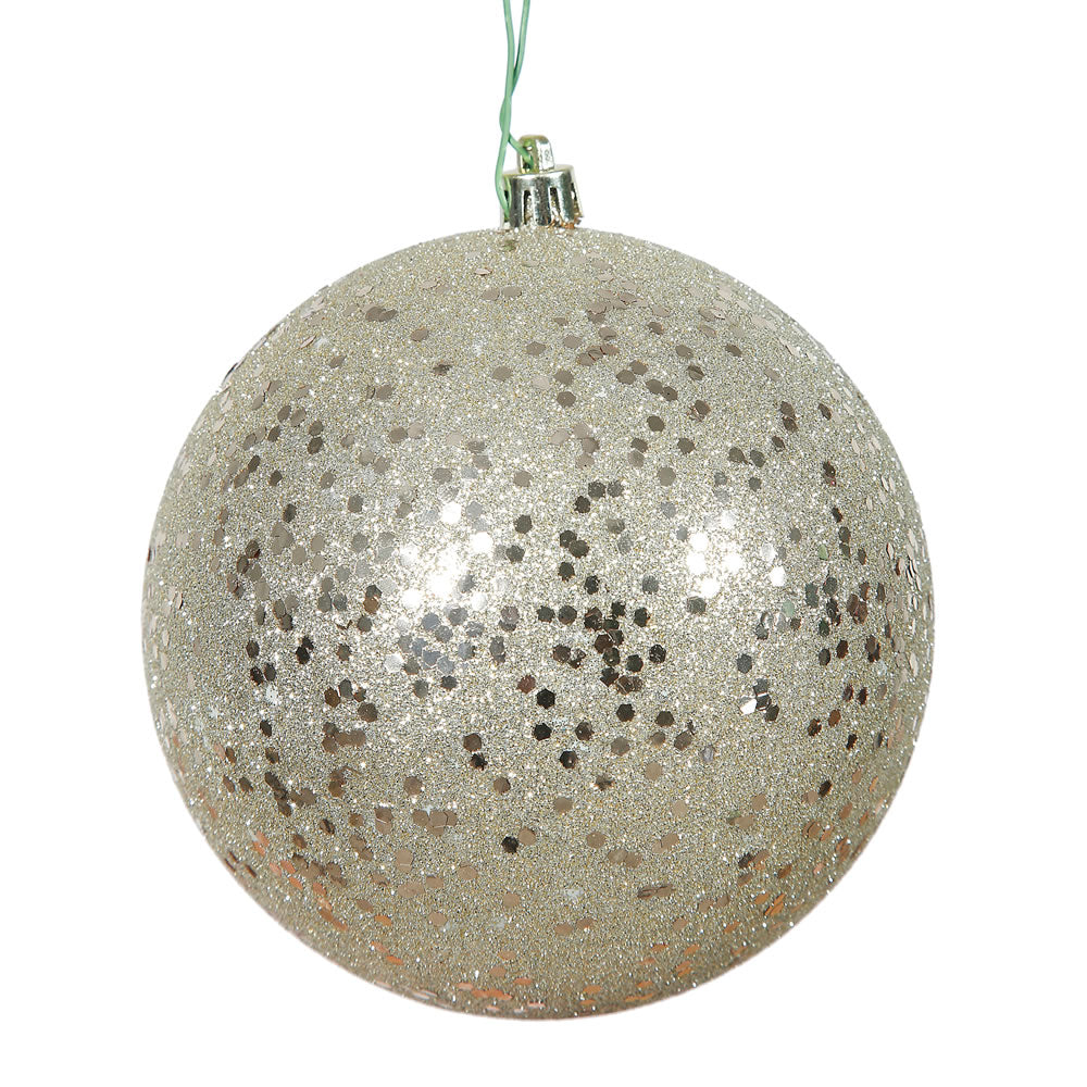4" Shatterproof Ball Ornament - Champagne - Pearl - UV Treated 8" (Single)- Sequin — view 3
