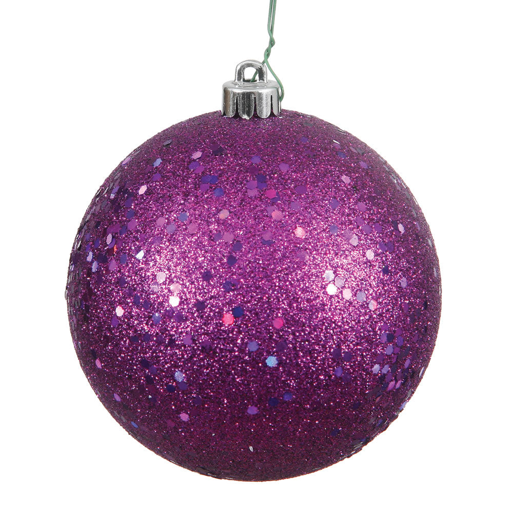 4" Shatterproof Ball Ornament - Purple - Shiny - UV Treated - Set of 6 8" (Single)- Sequin — view 1