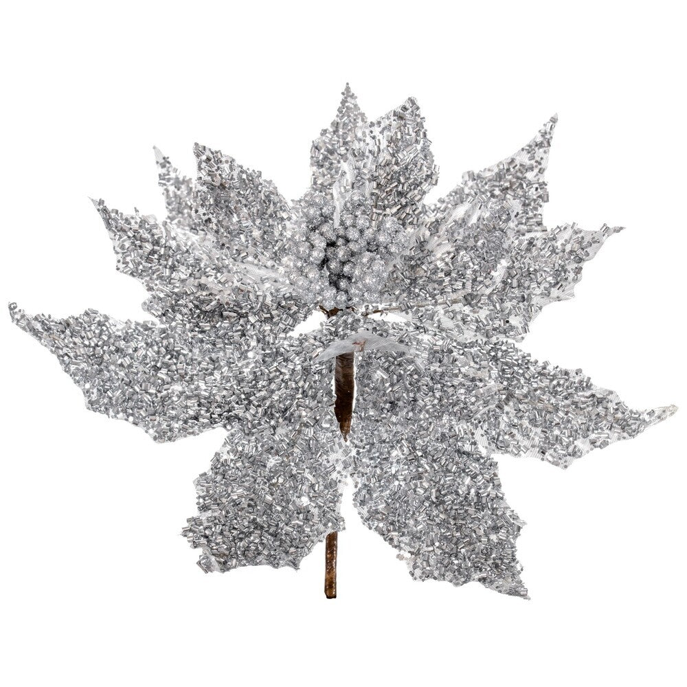 12" Glitter Poinsettia UV - Set of 2 - Silver 12"- Silver — view 1