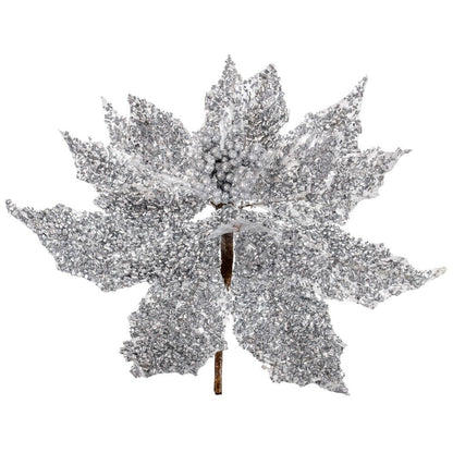 12" Glitter Poinsettia UV - Set of 2 - Silver — view 1