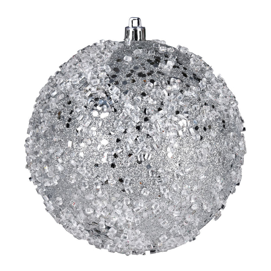 4.75" Glitter Hail Ball Ornament - Silver - Set of 4