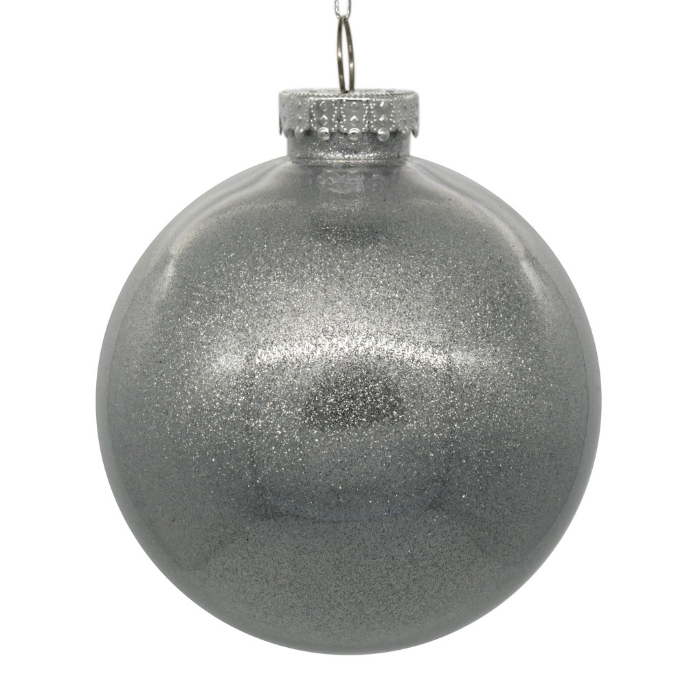 4" Glitter Clear Ball Ornament - Silver - Set of 6 Silver — view 3