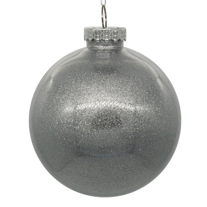4" Glitter Clear Ball Ornament - Silver - Set of 4 Silver — view 3