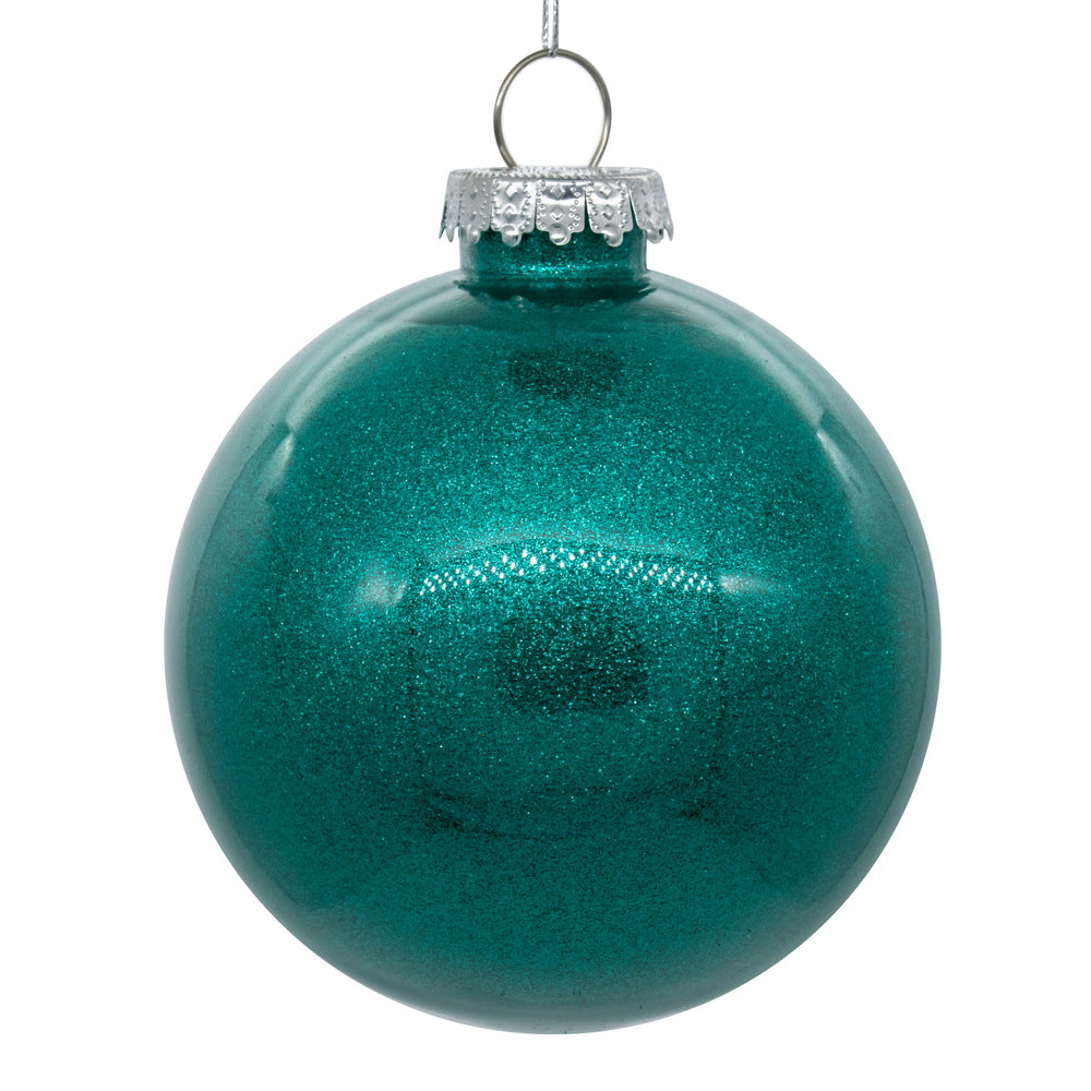 3" Glitter Clear Ball Ornament - Teal - Set of 12 Teal — view 3