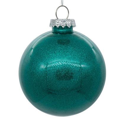 3" Glitter Clear Ball Ornament - Teal - Set of 12 Teal — view 3