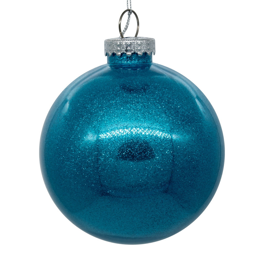 3" Glitter Clear Ball Ornament - Turquoise - Set of 12 Turquoise — view 3