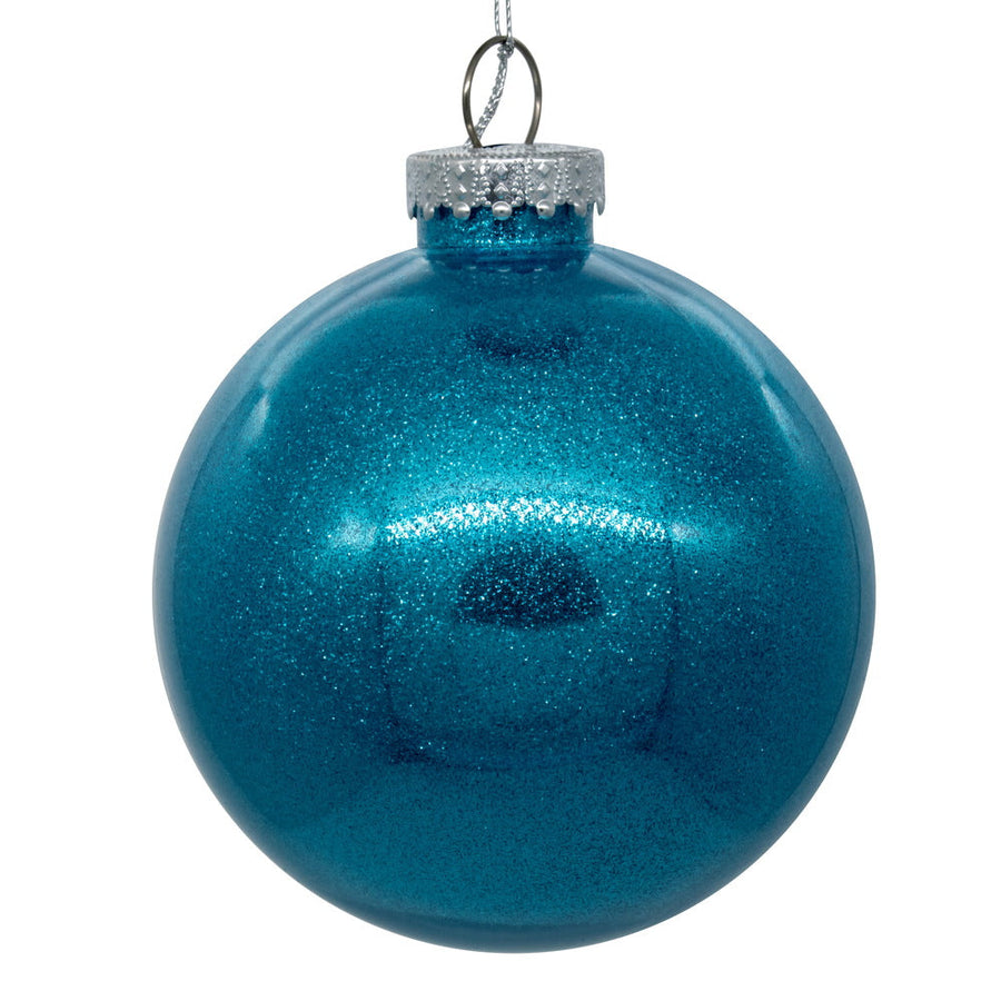 3" Glitter Clear Ball Ornament - Turquoise - Set of 12